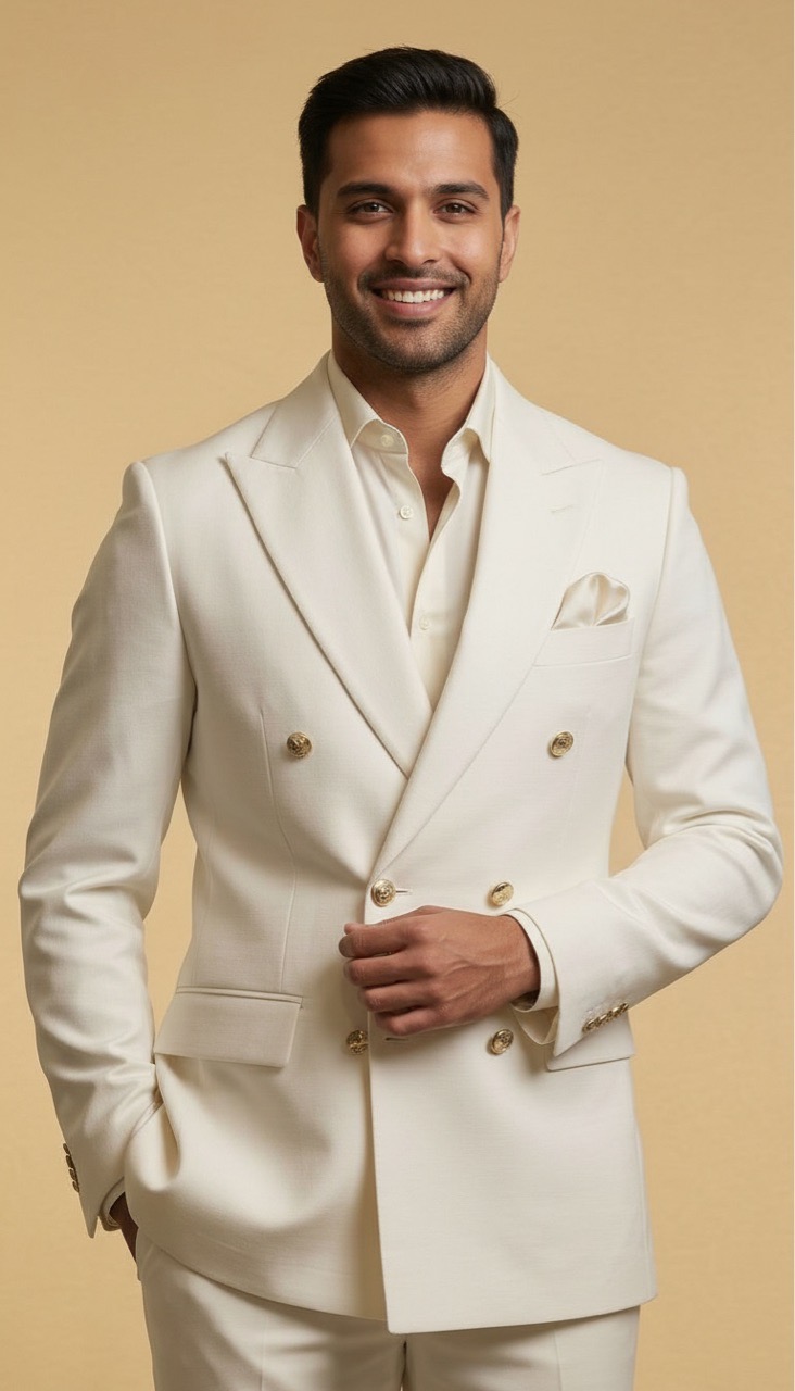 Ivory Double-Breasted Suit view 3