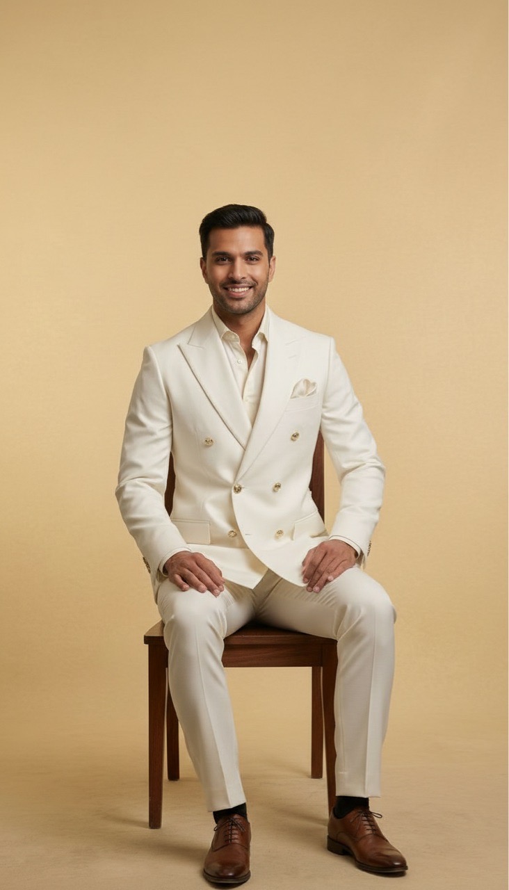 Ivory Double-Breasted Suit view 2