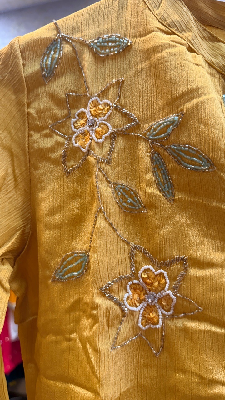 Embroidered Yellow Kurta Dhoti Set by Sabhya Paridhaan view 3