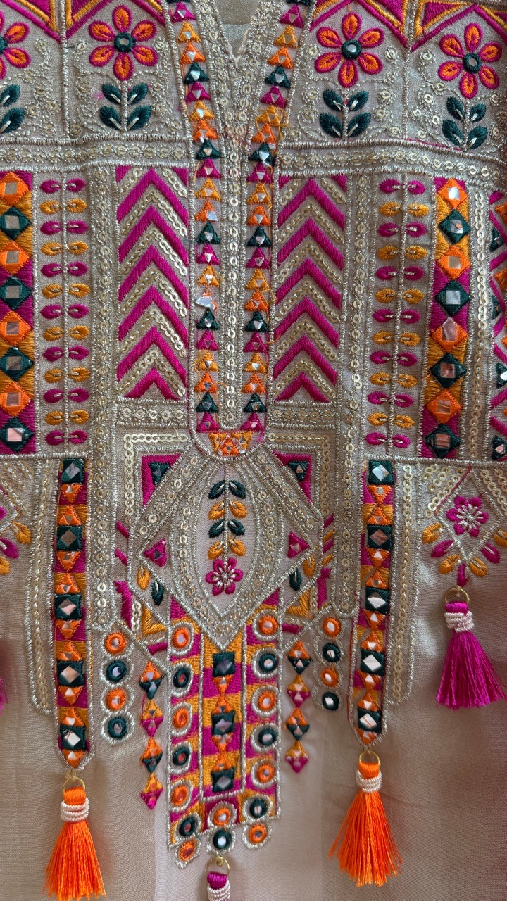 Embroidered Kurta Set With Bandhani Duppatta view 2