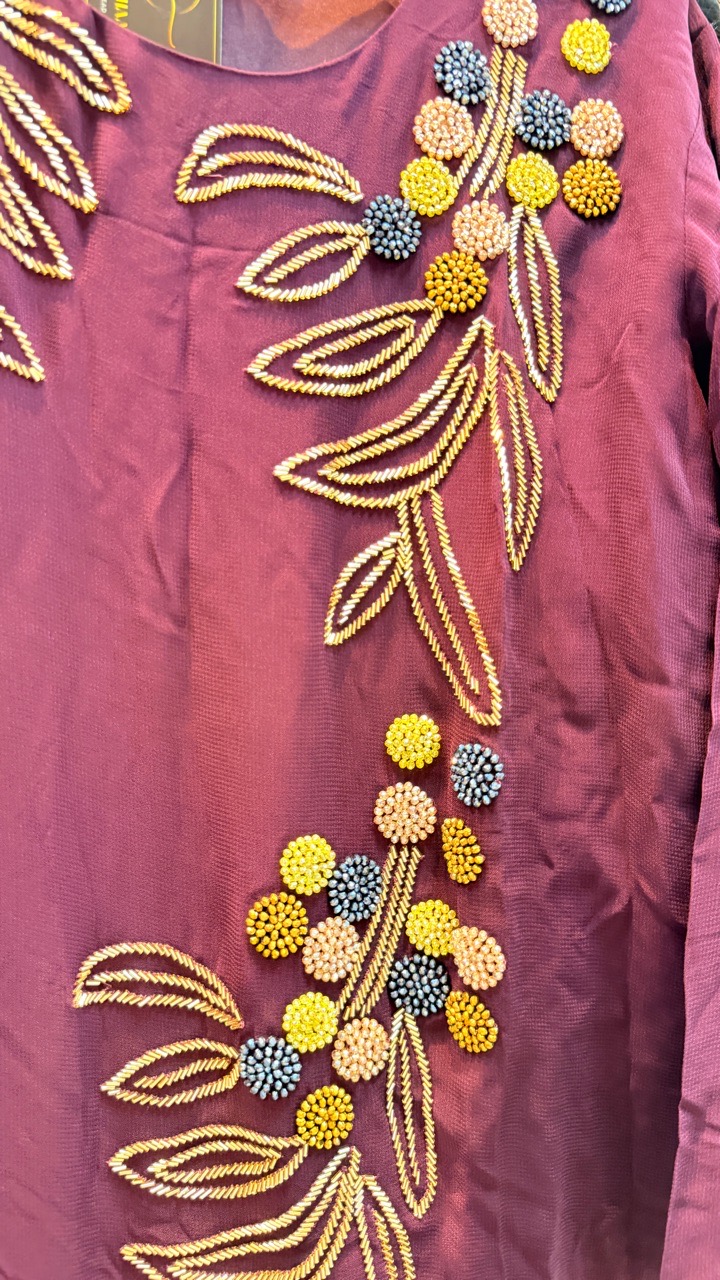 Embroidered Purple Indowestern view 4