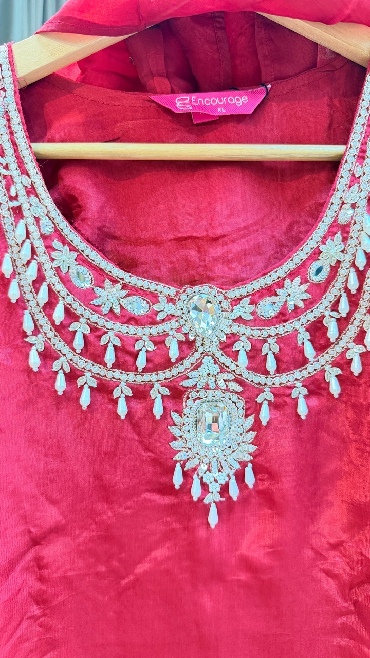 Maroon Hand Crafted Ethnic Kurta Set view 3