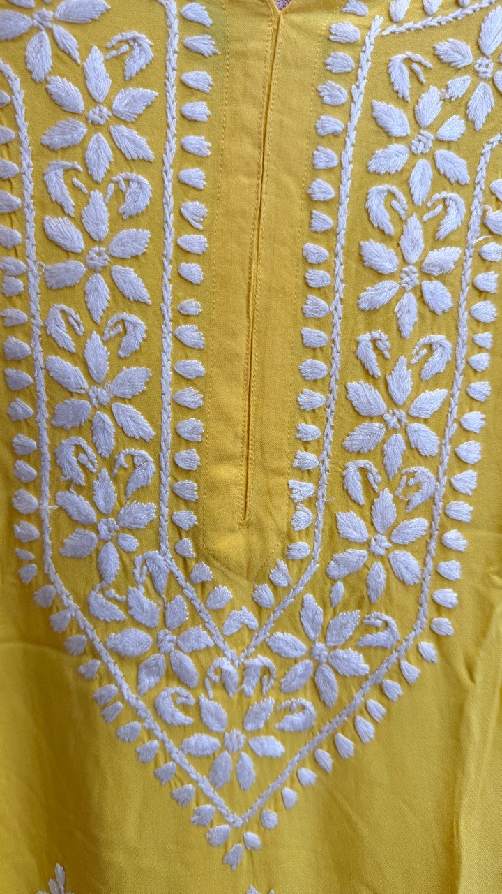 Chikankari Yellow Kurta Plazo Set view 2