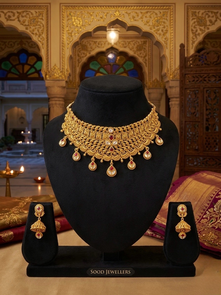 22 Ct Bridal Gold Necklace Set SJ12007 view 2