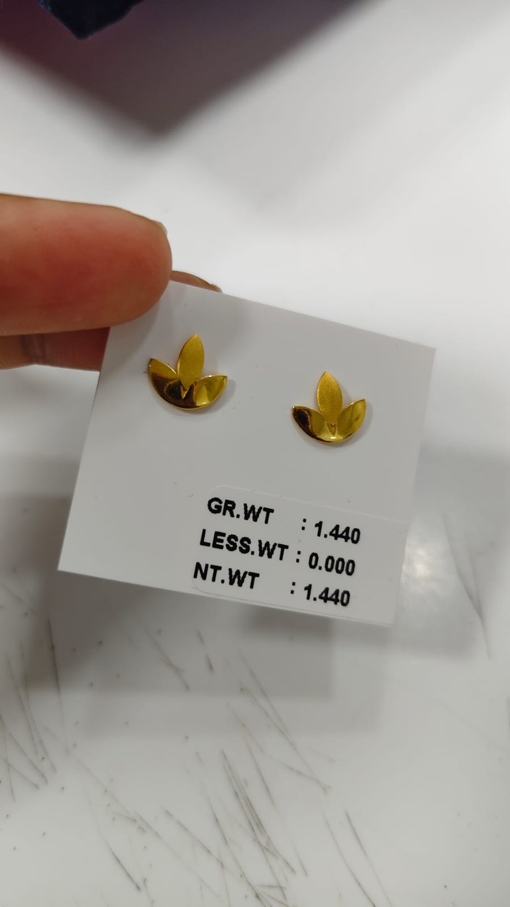 Gold Floral Stud Earrings view 3