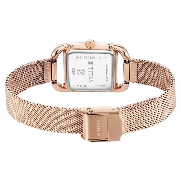 Titan Womens Rose Gold Mesh Watch 95298WM01 view 4