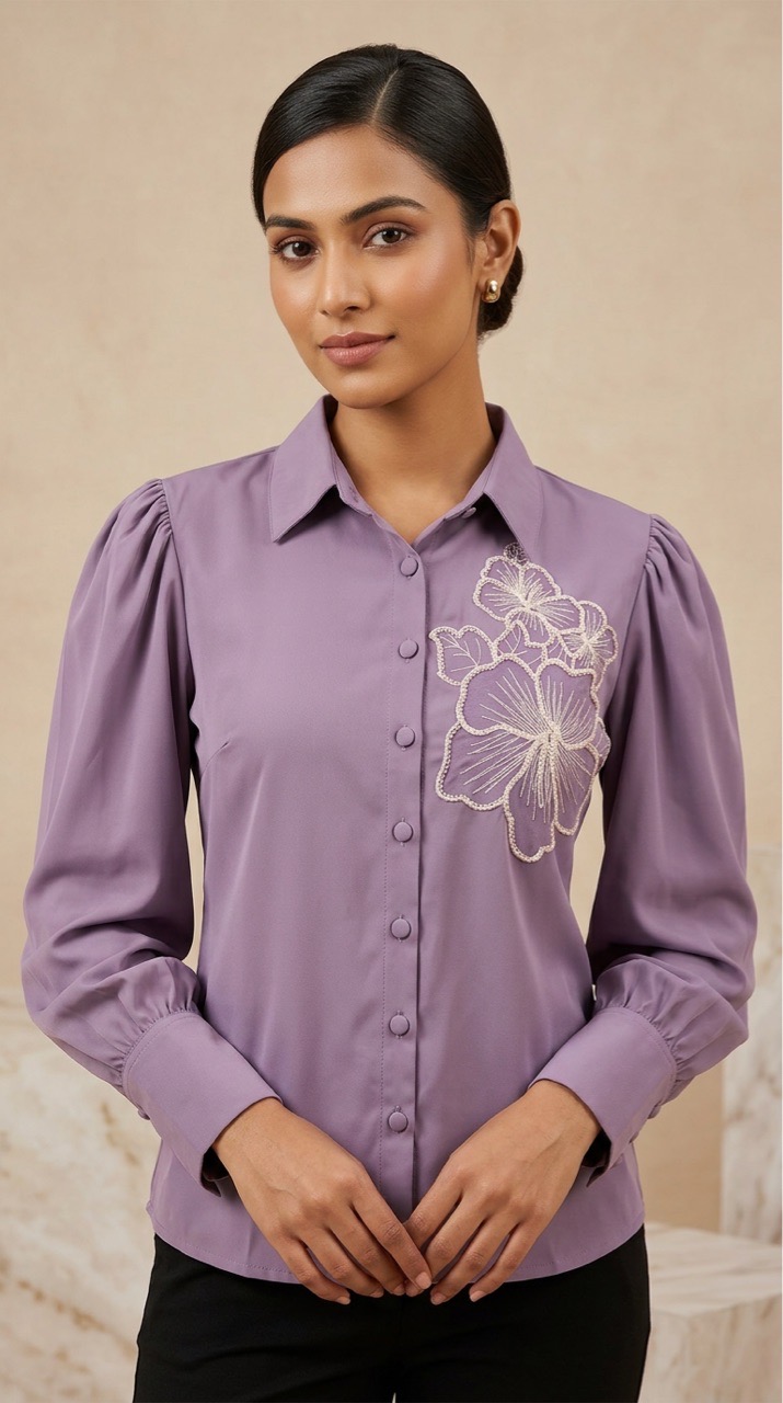 Flower Embroidery Pink Shirt view 6