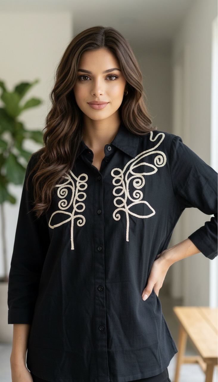 Embroidered Black Shirt view 5