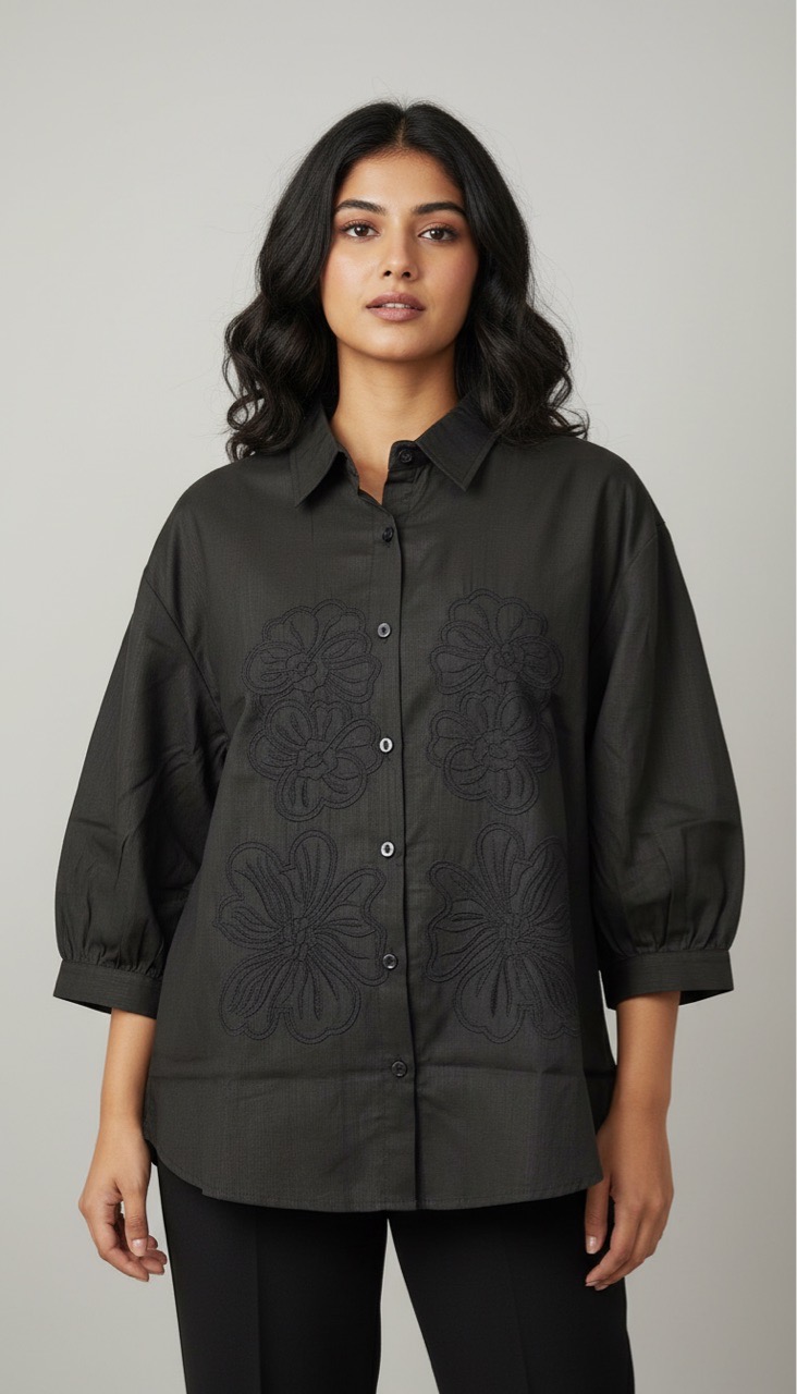 Embroidered Plum Shirt Flower Designe view 5