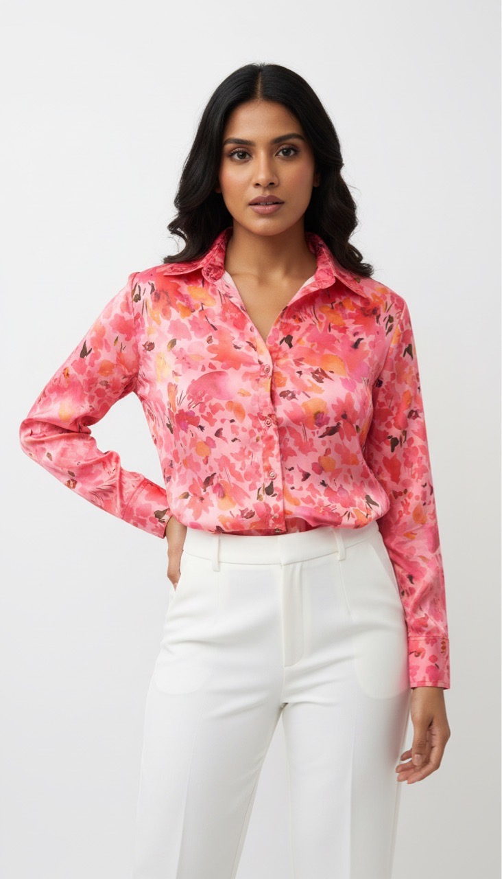 Floral Print Sathin Shirt view 3
