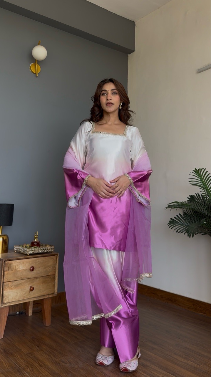 Ombre Silk Farshi Salvar Set view 3