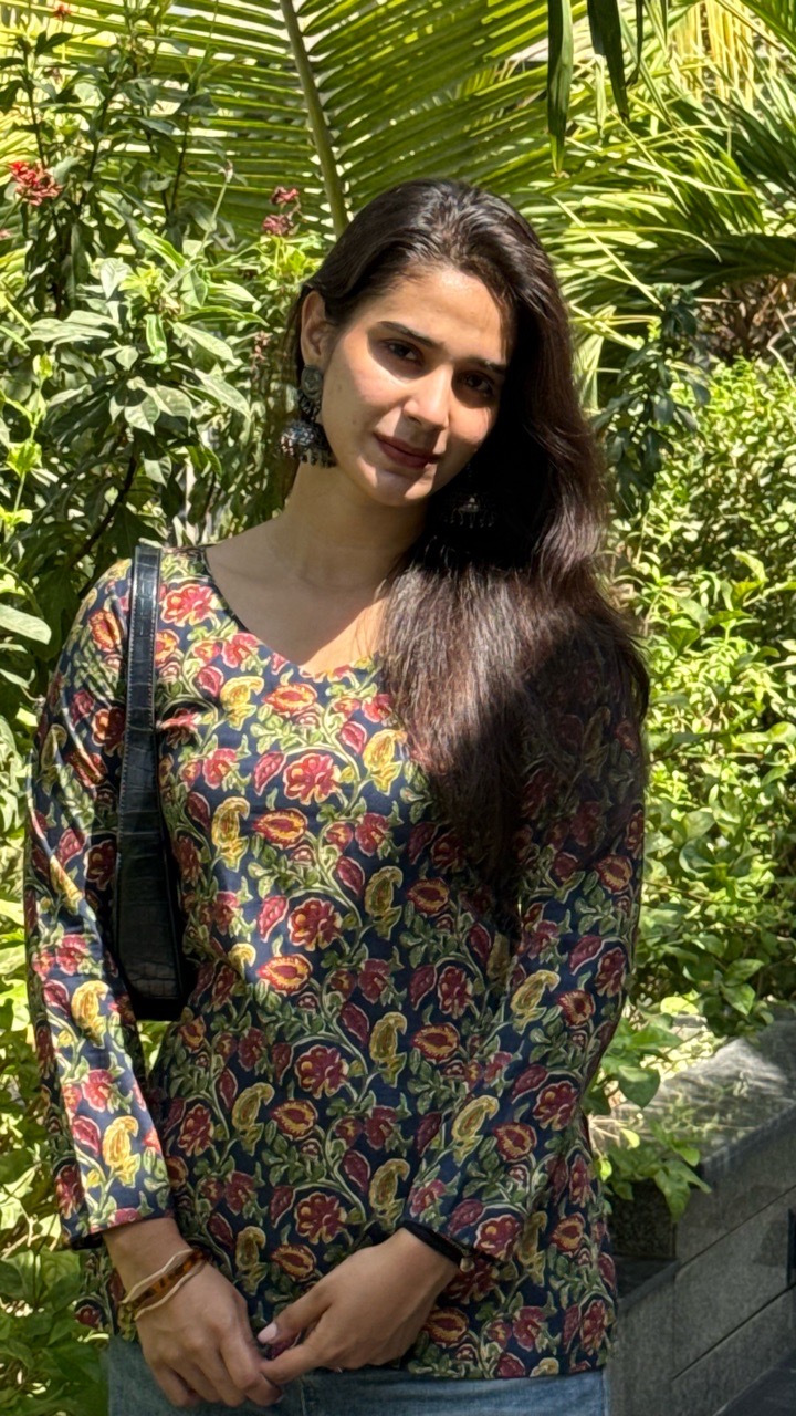 Floral Corset Kurti - Navy Blue view 4