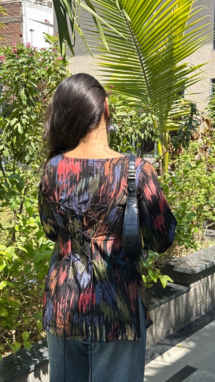 Black Abstract Print Kurti view 3