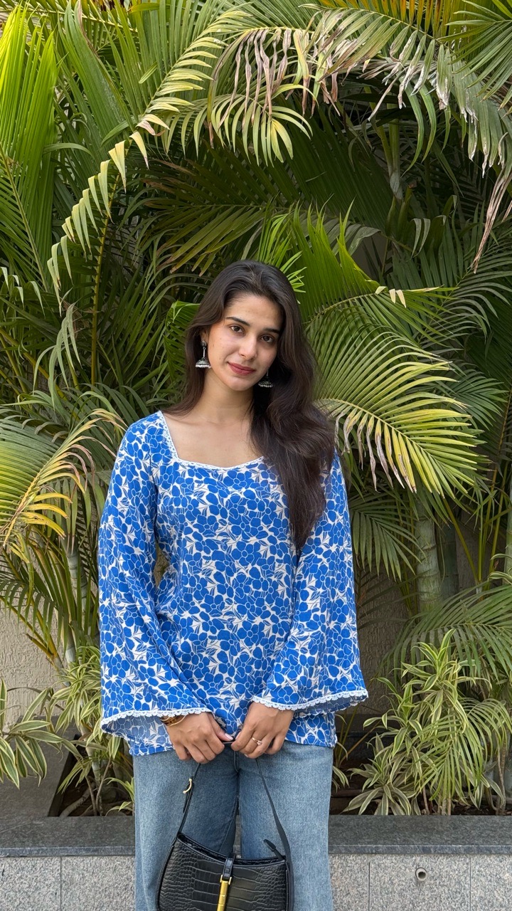 Blue Floral Tie-up Kurti view 4