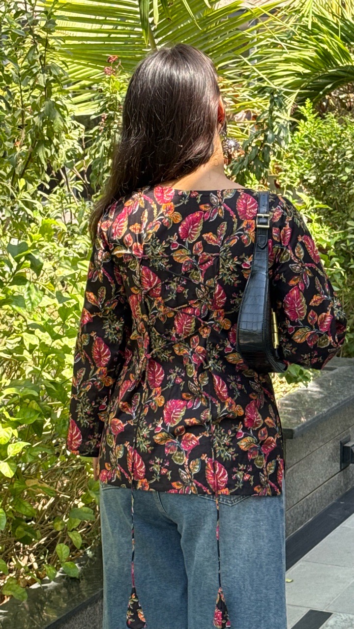 Black Floral Bell Sleeve Kurti view 2