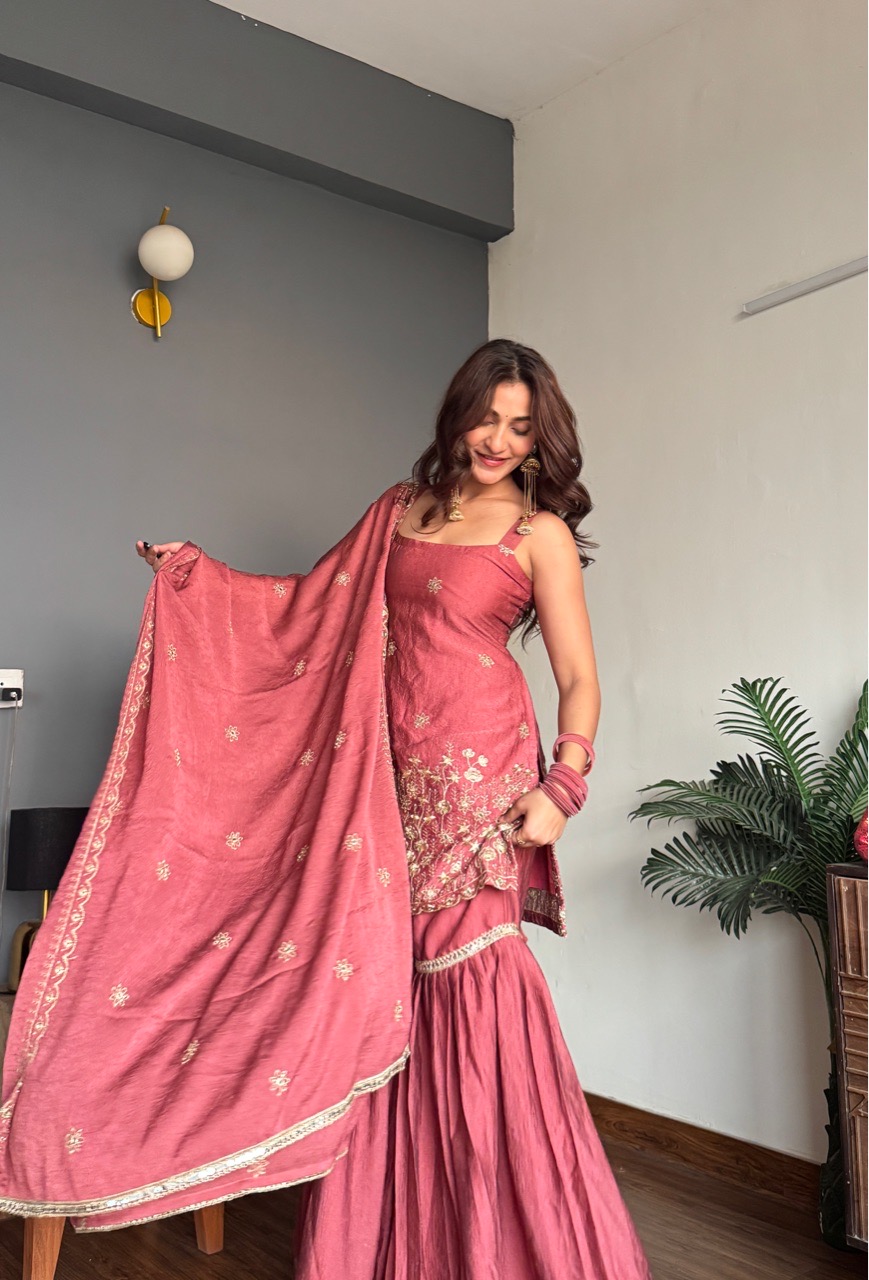 ‘Mehfil’ Sharara set- Blush Pink view 2