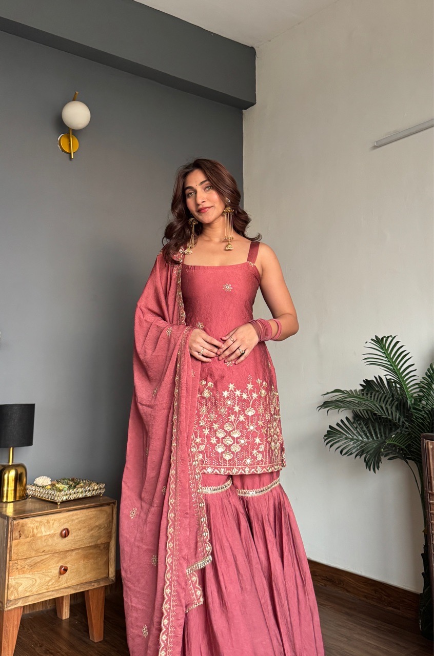 ‘Mehfil’ Sharara set- Blush Pink view 4