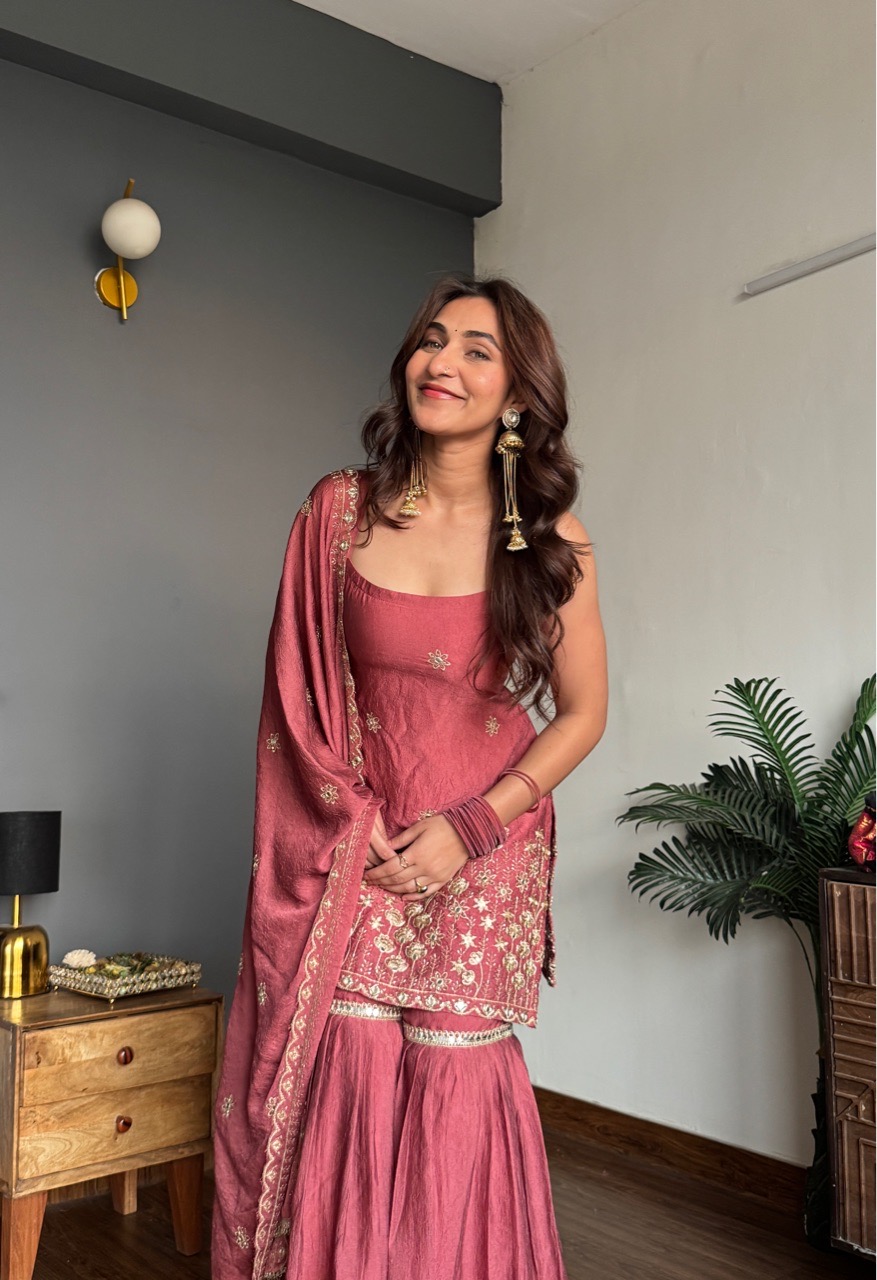 ‘Mehfil’ Sharara set- Blush Pink view 3