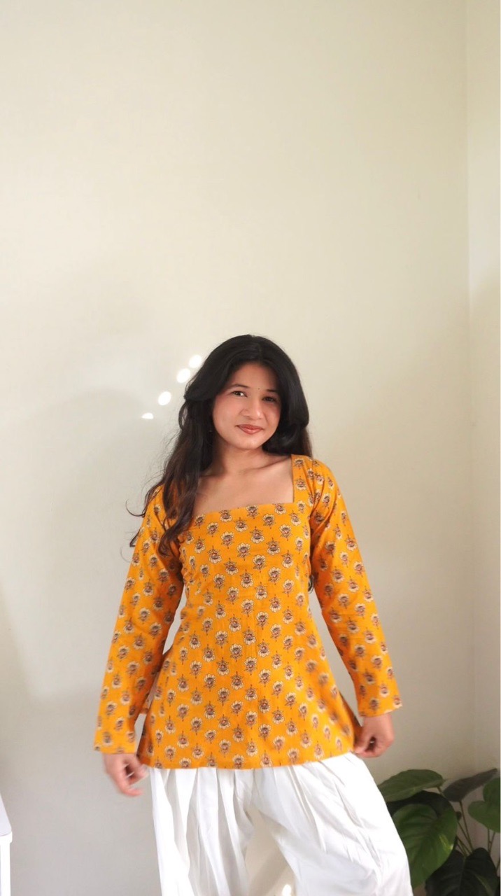 Mustard Motifs Kurti view 2