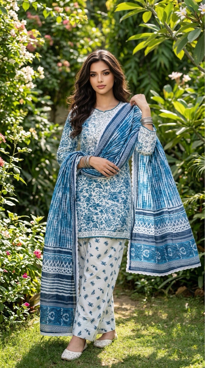 Blue Floral Ready-made Suit view 2