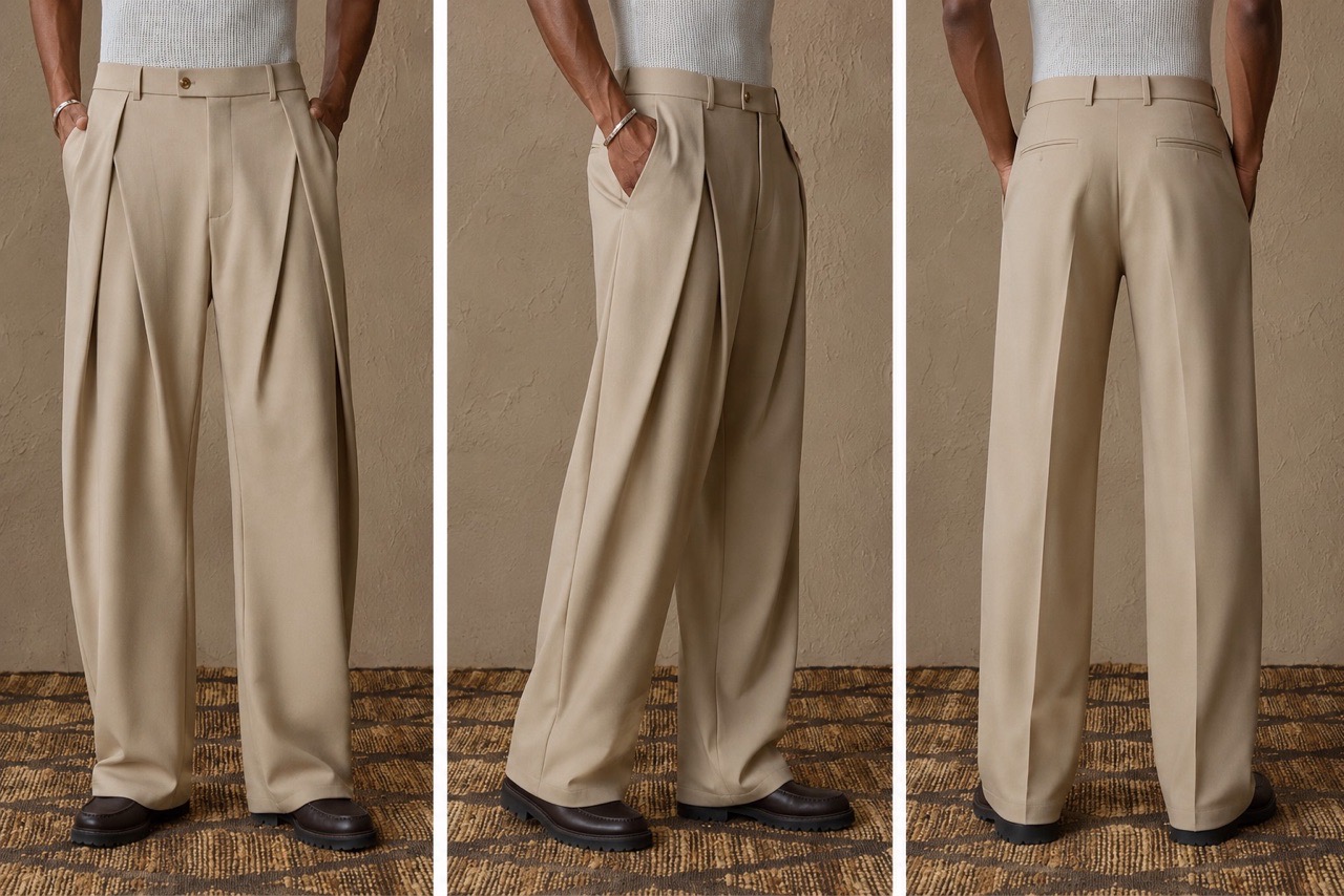 Cream Wide Leg Single Pleated Pant view 2