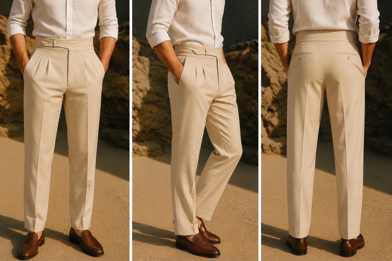 Cream Japanese Gurkha Pant With Strip view 2
