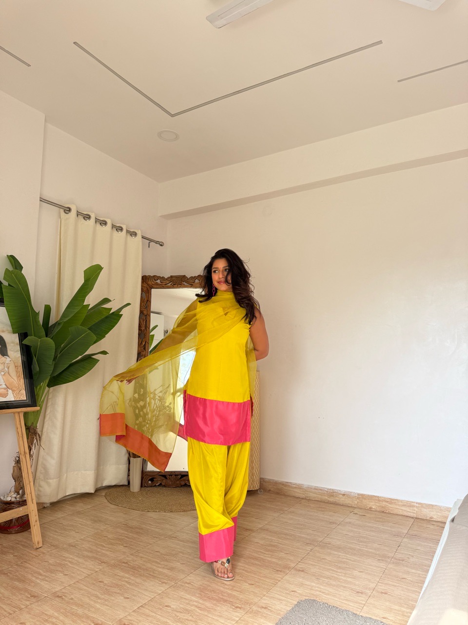 Color Block Farshi Salvar set- Green