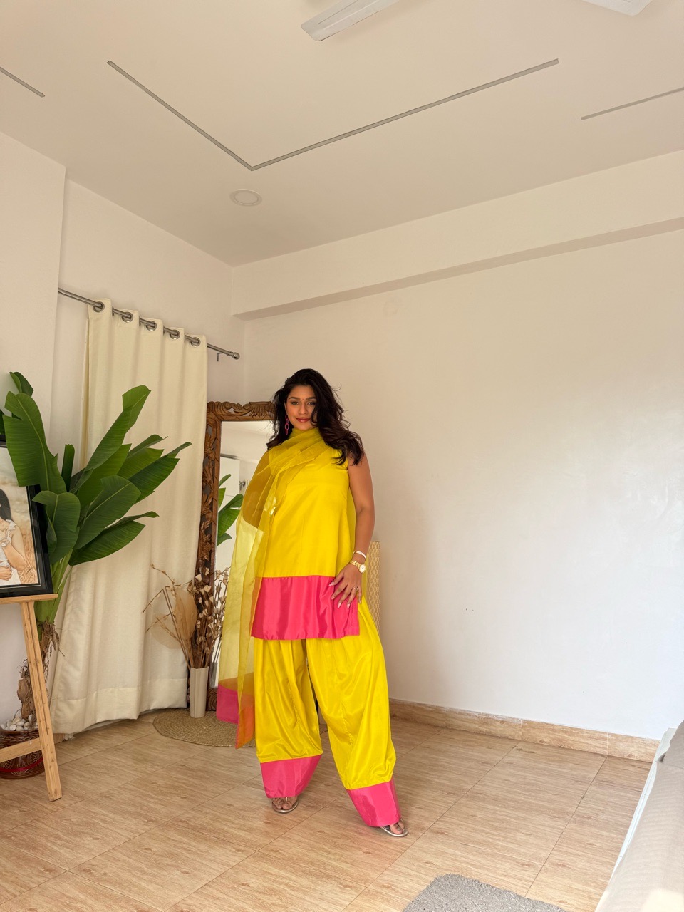 Color Block Farshi Salvar set- Green view 4