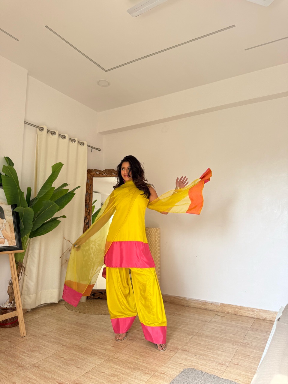 Color Block Farshi Salvar set- Green view 2