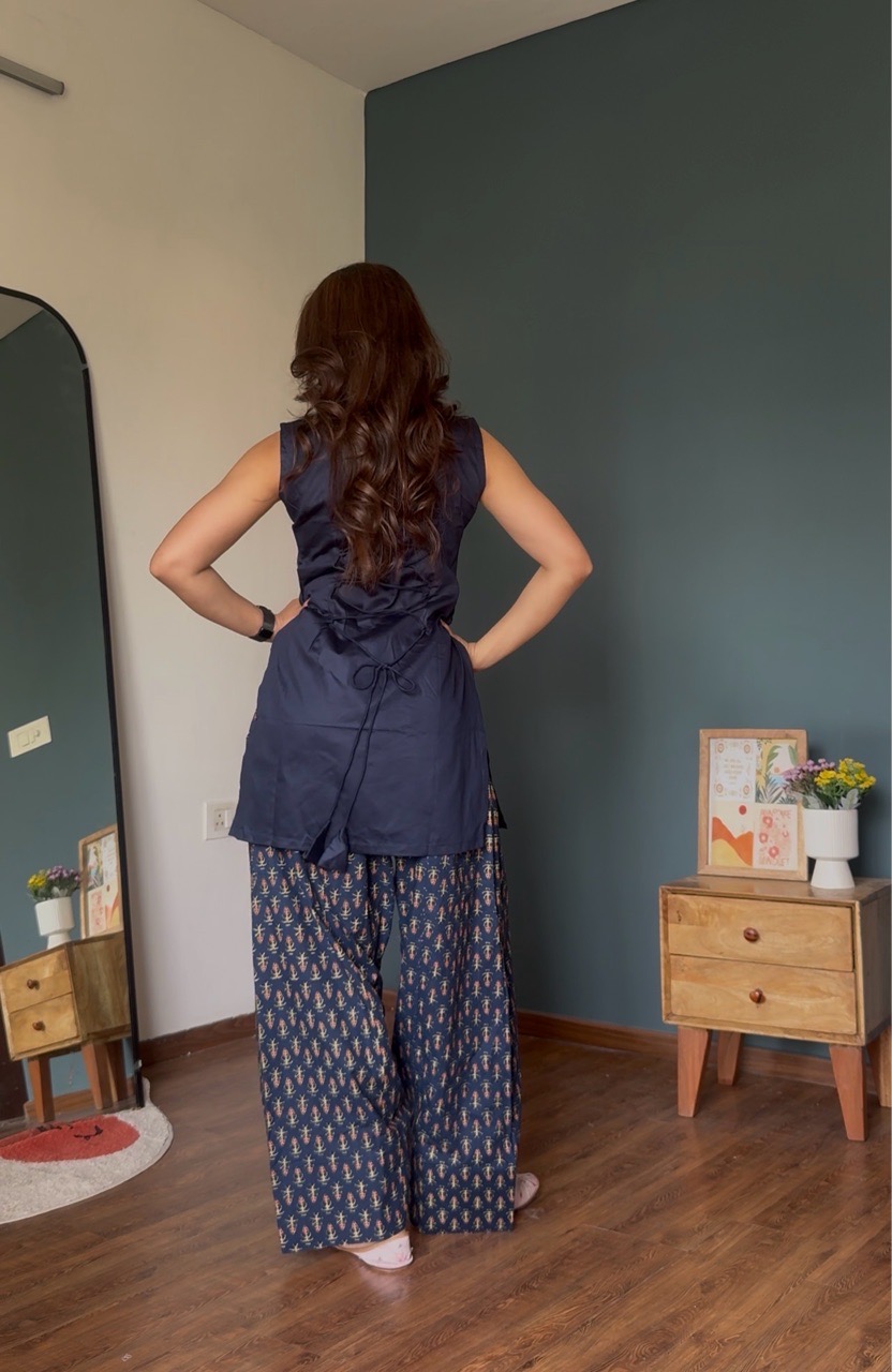 Printed Farshi salvar set- Blue view 2