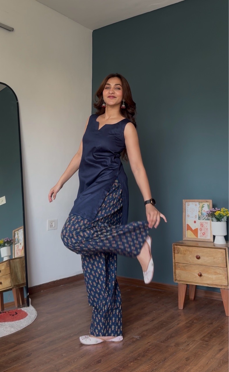 Printed Farshi salvar set- Blue view 3