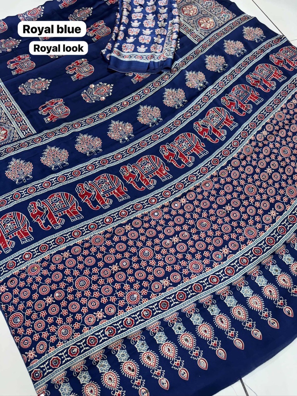 Indigo Ajrakh Saree view 5