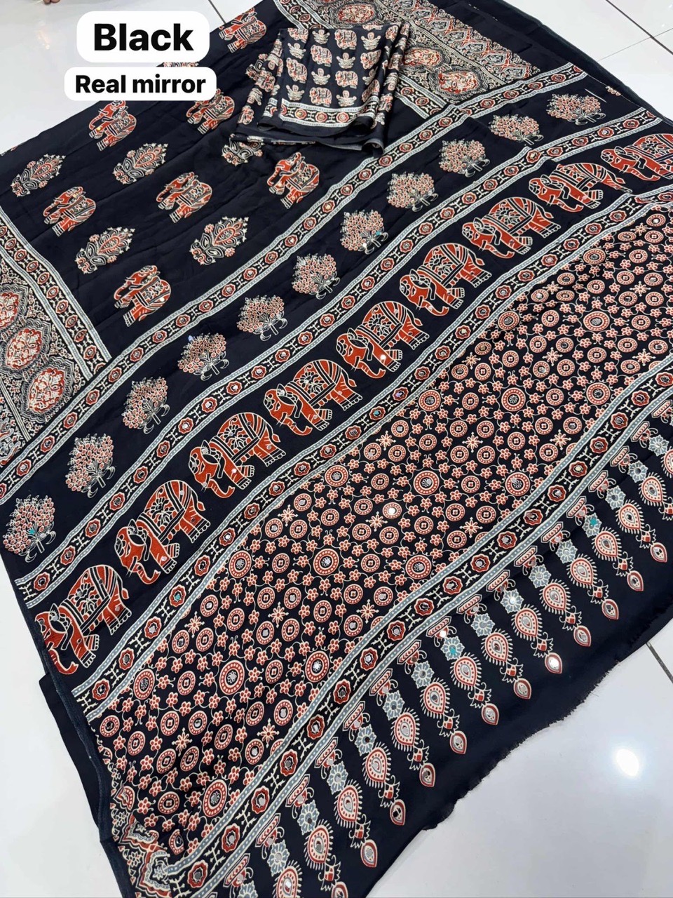 Indigo Ajrakh Saree view 8