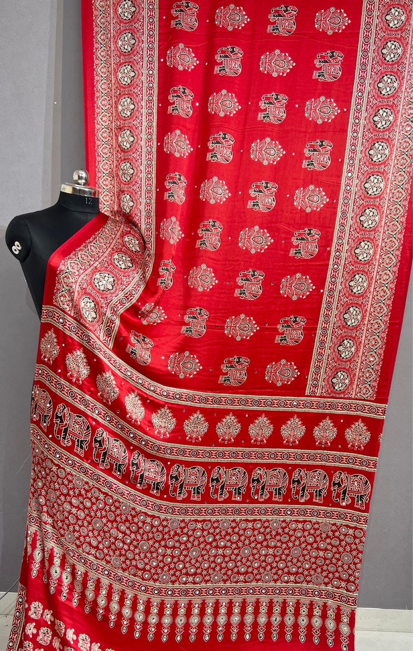 Ajrakh Print Saree view 5