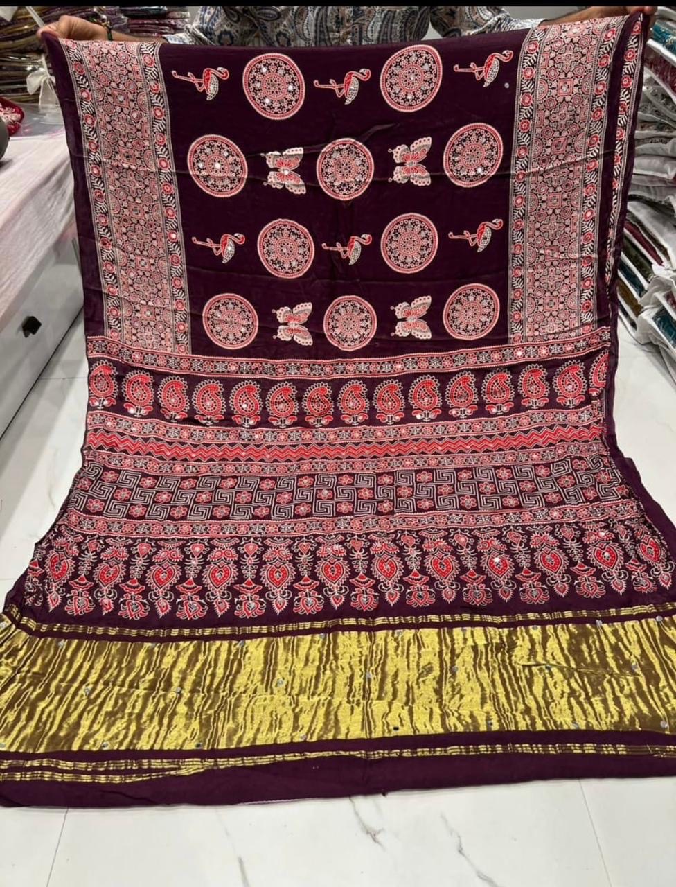 Traditional Red Ajrakh Saree view 3