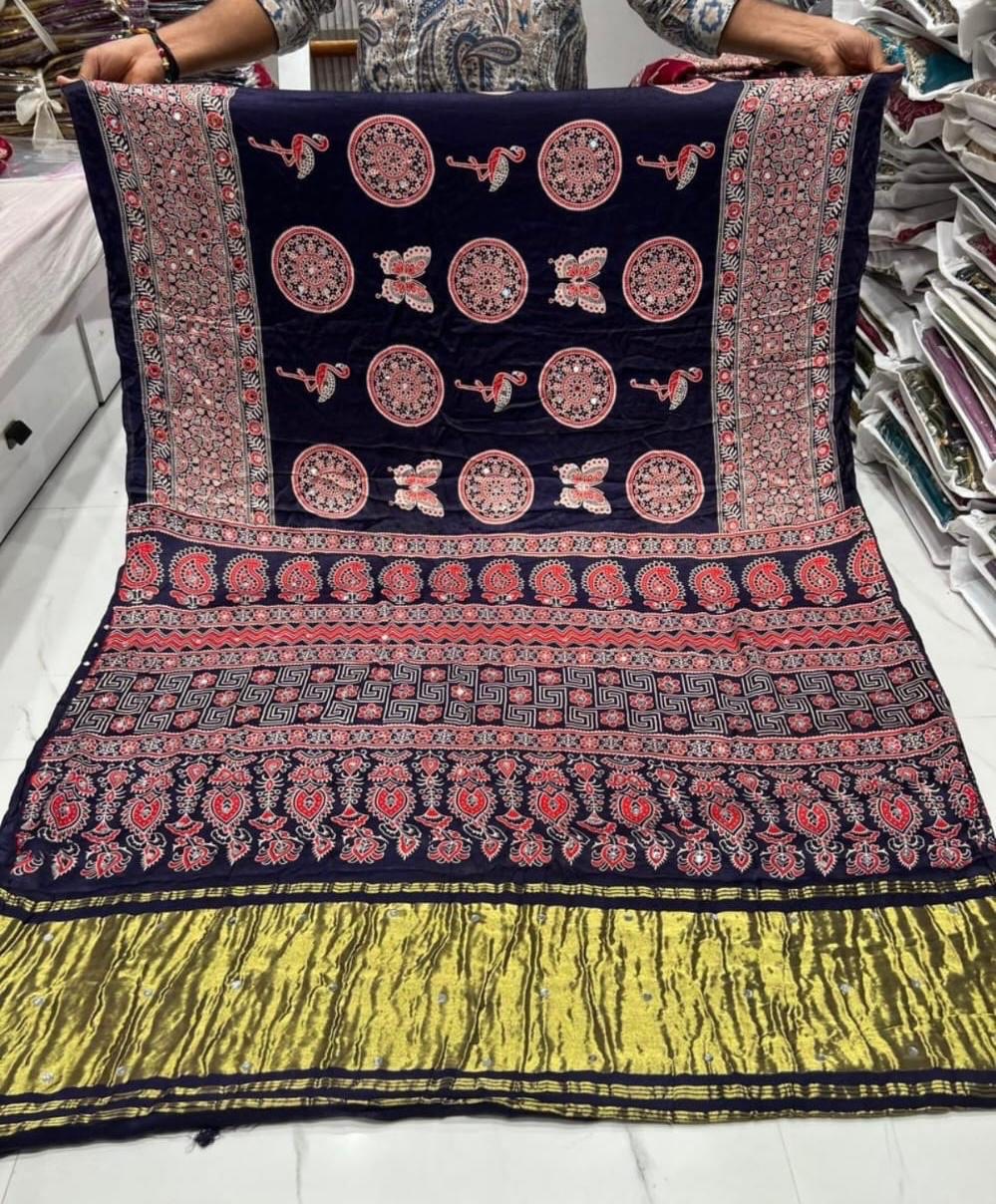 Traditional Red Ajrakh Saree view 5
