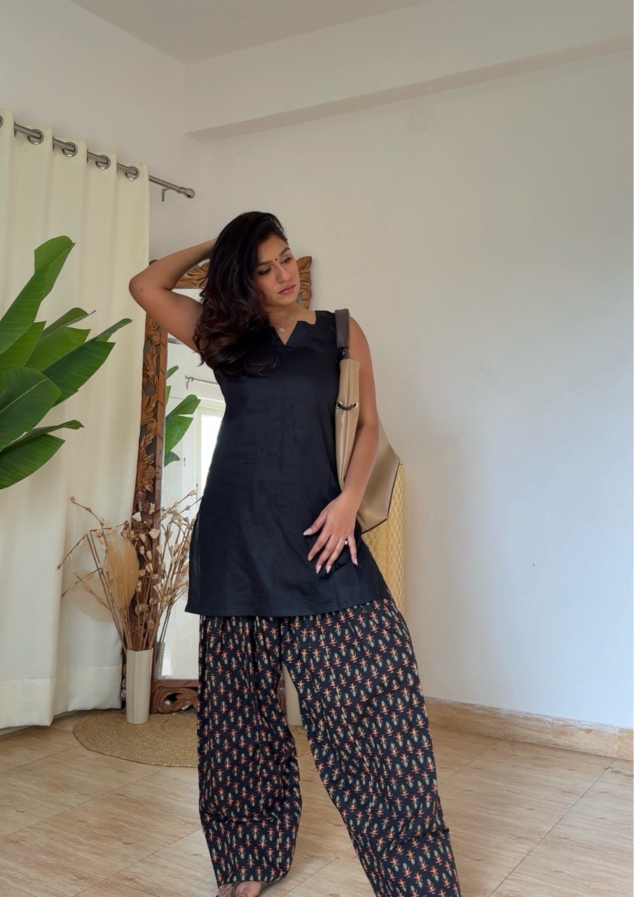 Printed Farshi Salvar set- Black view 5