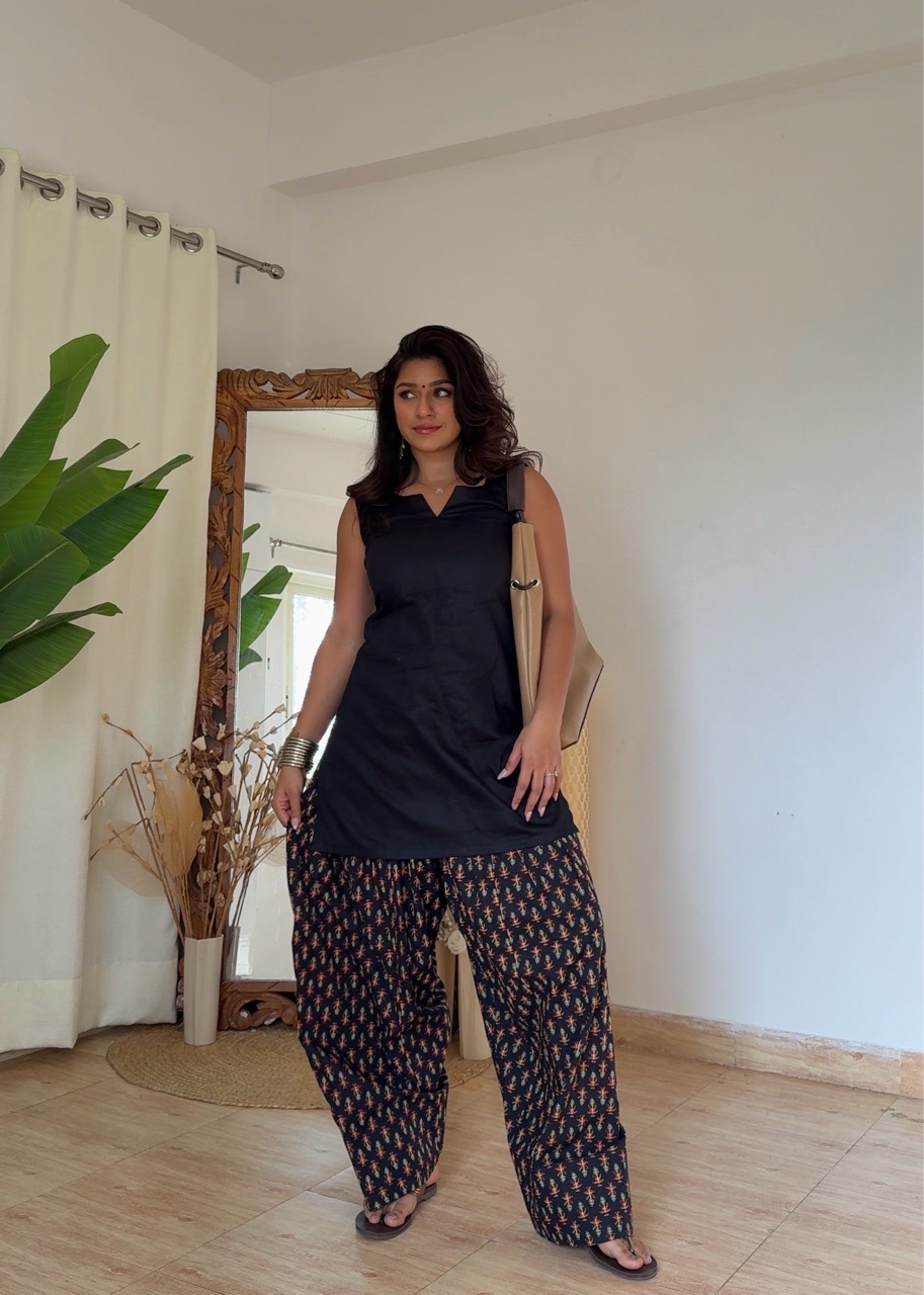 Printed Farshi Salvar set- Black view 2
