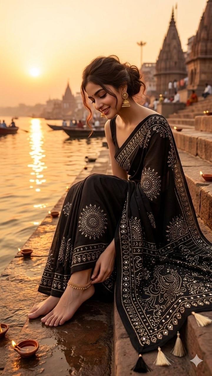 Elegant Aajrakh Black Saree