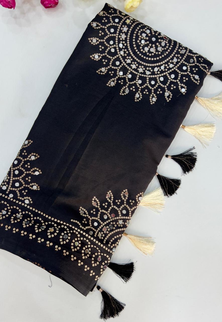 Elegant Aajrakh Black Saree view 2