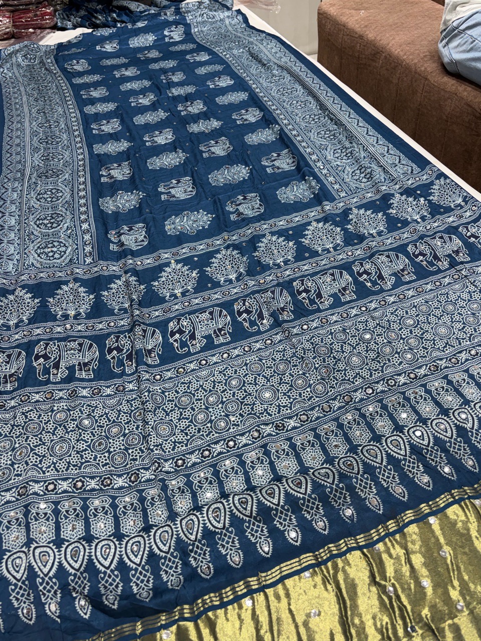Blue Ajrakh Saree view 3