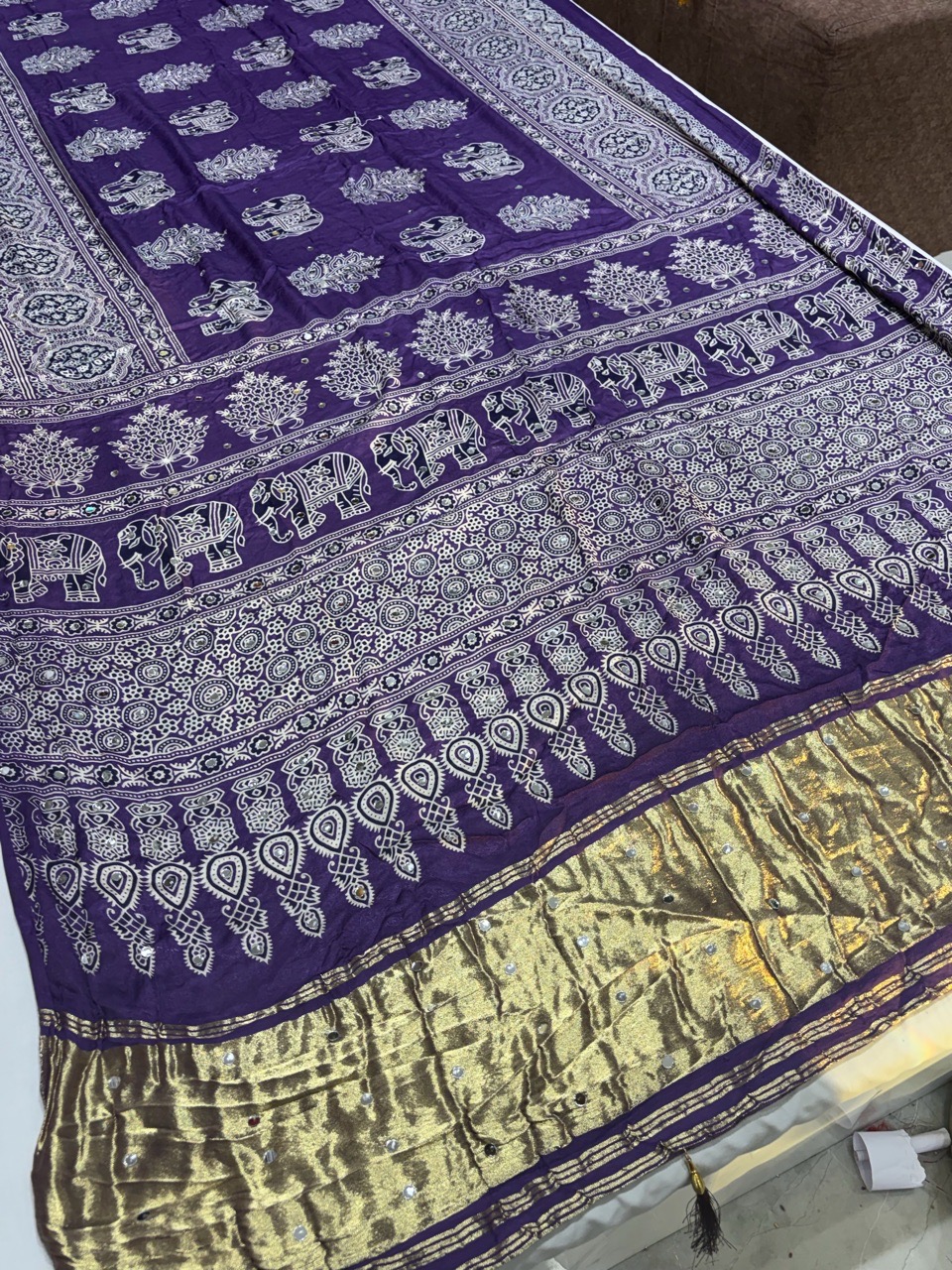 Traditional Purple Ajrakh Saree view 3