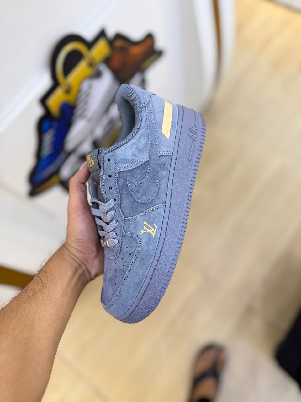Louis Vuitton Grey Suede Sneakers view 2