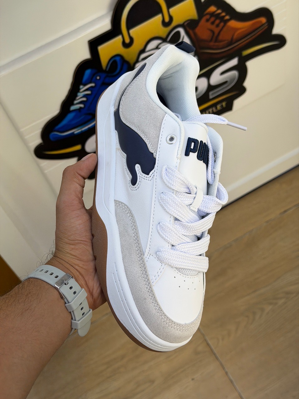 Puma White and Navy Sneakers view 2