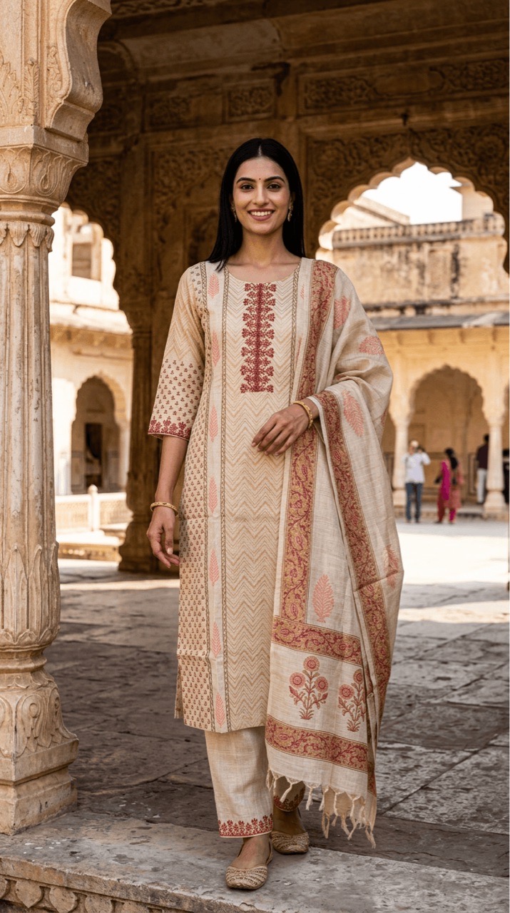 Embroidered Cotton Kurta Set