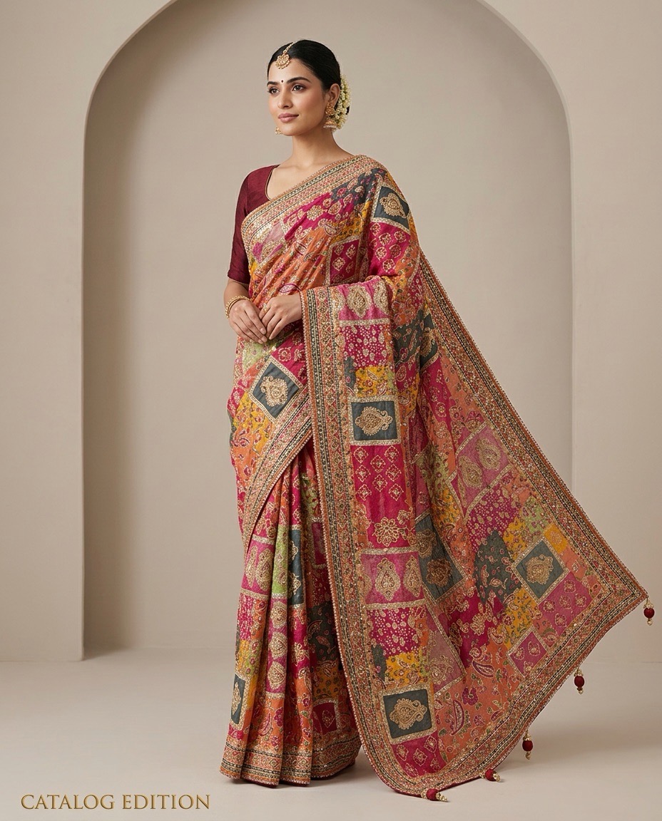 Embroidered Patchwork Saree
