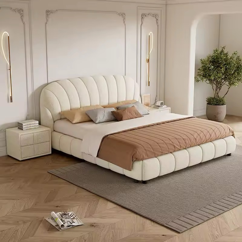 Modern Cream Upholstered Bed view 4