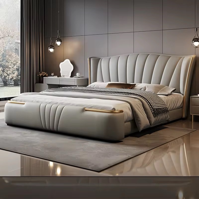 Elegant Cream Upholstered Bed view 4