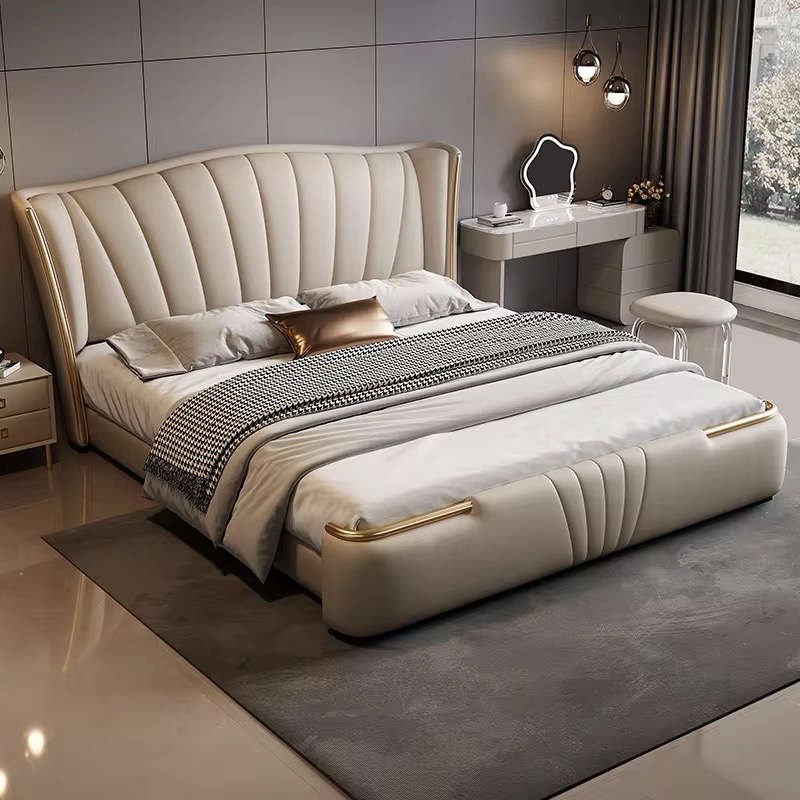 Elegant Cream Upholstered Bed view 3