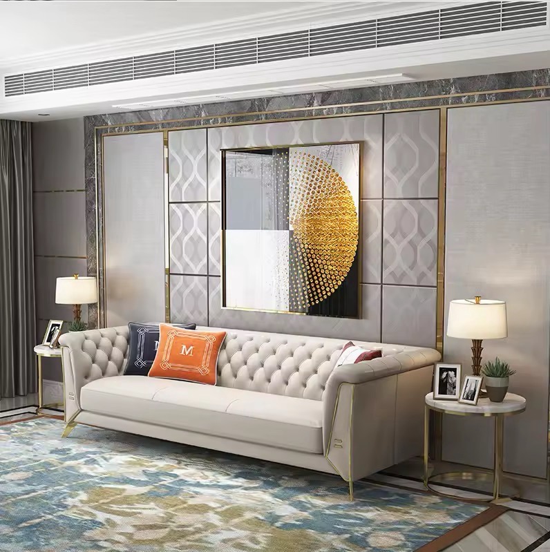 Elegant White Leather Sofa Set view 3